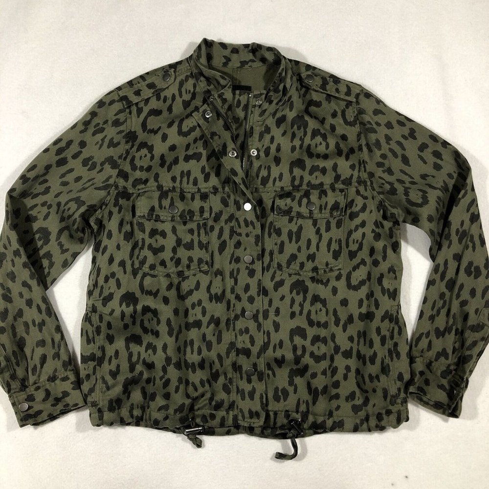 Rails Jacket Womens Small Collins Green Leopard Zip Linen Blend 706-408-1655 NEW